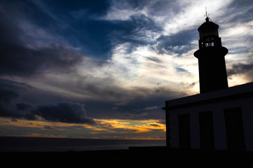 Faro, tramonto, nuvole, oceano, saline