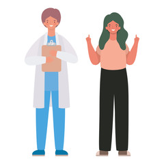 Male doctor and woman avatar with document vector design