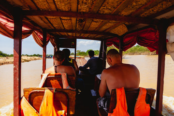 Tonle SAP, Cambodia - February 2014: Kampong Phluk village during drought season. Life and work of residents of Cambodian village on water, near Siem Reap, Cambodia