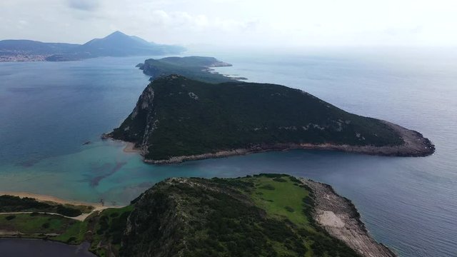 Panoramic aerial view of voidokilia beach, beautiful lagoon of Voidokilia
