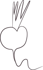 Single radish on white background hand drawing. Isolated object. Black lines.