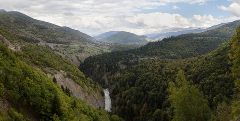 Deep gorge near Mestia, small mountain town in Upper Svaneti, Georgia