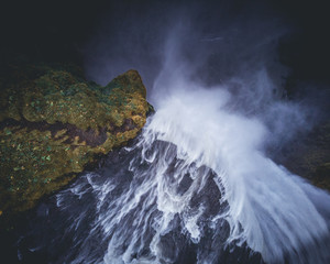 Aerial view of Skogafoss waterfall, Iceland by drone.