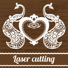 frame with a decorative heart and birds for laser cutting