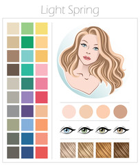 Light Spring. Color type of appearance of women. With a palette of colors suitable for this type of appearance.