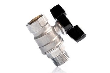 Household stainless steel check valve with black handles isolated on white background