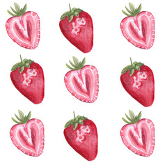watercolor strawberry pattern set isolated on white