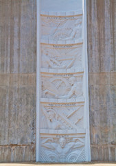 Base Reliefs on the Nevada Elevator Tower, Show the Multipurpose Benefits of Hoover Dam, Hoover Dam, Nevada, USA
