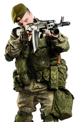 Fototapeta premium Male Russian officer in mechanized infantry uniform isolated with clipping path on white background. 