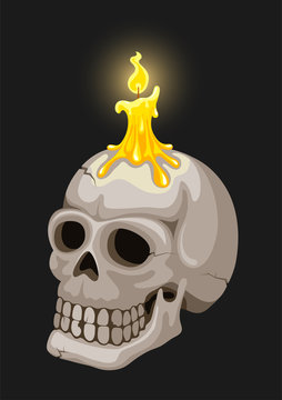 Burning Candle On Candlestick In Skull Form