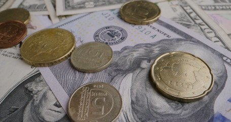 Extreme close-up euro and dollar banknotes