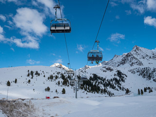 Winter Ski lift at Kühtai Tirol with blue sky background