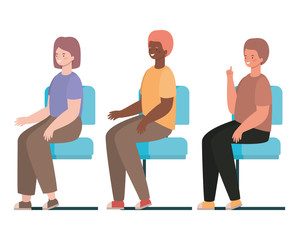 Obraz na płótnie Canvas happy men and woman cartoons sitting on seats vector design