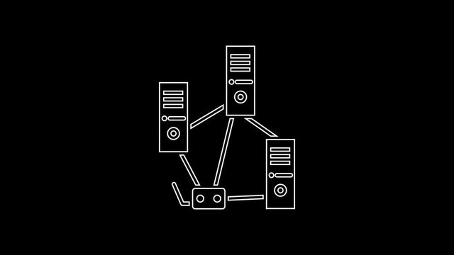 White line Computer network icon isolated on black background. Laptop network. Internet connection. 4K Video motion graphic animation