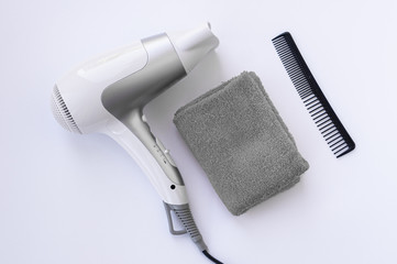 Set of professional Barber and hair stylist tools on white background