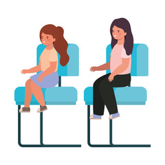 Isolated girls cartoons sitting on seats vector design