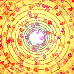 romantic background of spirally arranged hearts