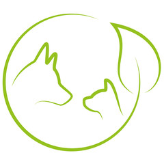 Hund, Katze und Blatt, Pflanze, Tierheilpraktiker, Tier Logo