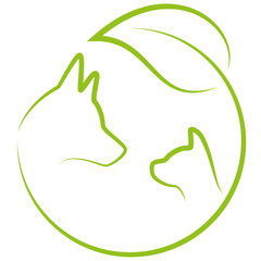 Hund, Katze und Blatt, Pflanze, Tierheilpraktiker, Logo, Icon	