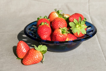 Raspberrys in a plate outdoor.