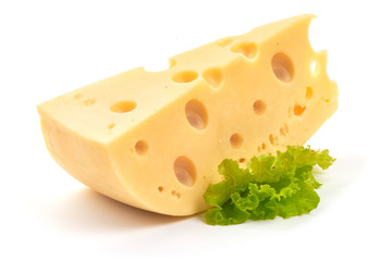 Swiss cheese, isolated on white background