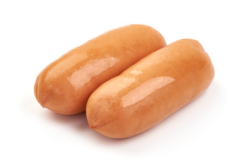 Fresh boiled sausages, isolated on white background