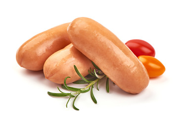 Boiled pork sausages, isolated on white background
