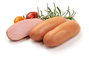 Pork boiled sausages, isolated on white background