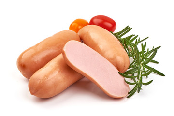 Fresh boiled sausages, isolated on white background