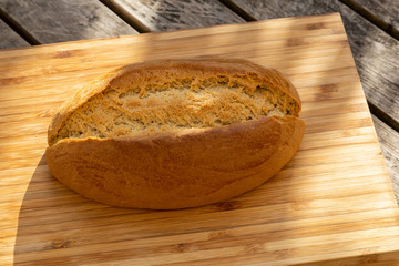 Top view of freshly baked loaf of bread