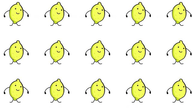 Cartoon animation background. Set of dancing fruits and vegetables isolated on a white backdrop. 4k
