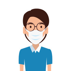 man using face mask with eyeglasses isolated icon vector illustration design