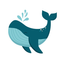 Whale vector illustration isolated on white background. Sea animal. underwater world.Mammal.