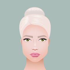 Beautiful Young Woman with Clean Fresh Skin. Face care. Facial treatment. Cosmetology, beauty and spa. Vector realistic illustration.