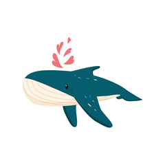 Whale vector illustration isolated on white background. Flat drawing style. Sea animal.
