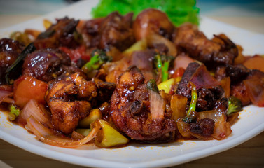 Sri Lanka Devilled Chicken cuisine dish side view
