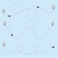 vector air plane travel dotted line paths