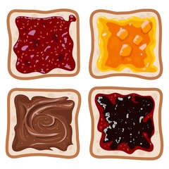 vector set of white toast bread slices