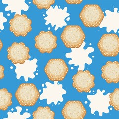 vector milk splash and sugar cookies seamless pattern