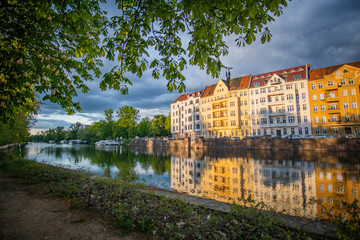 Flats in the sunset at the river in the near of berlin castle park