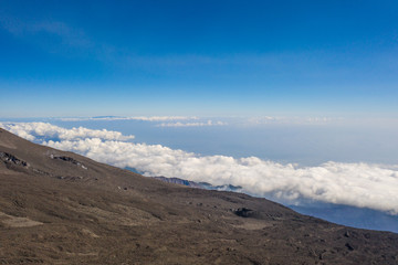 Beautiful panoramic aerial view photo from flying drone on Mount Etna volcanic crater one of the...