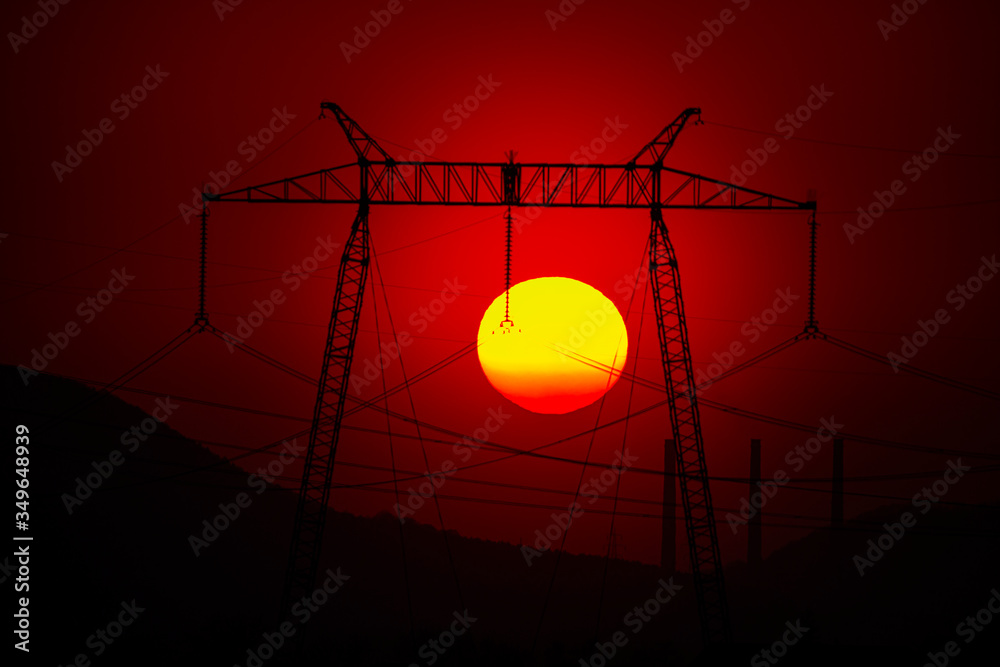 Wall mural pylon at the sunset