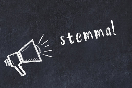 Chalk loudspeaker and inscription stemma on black chalkboard