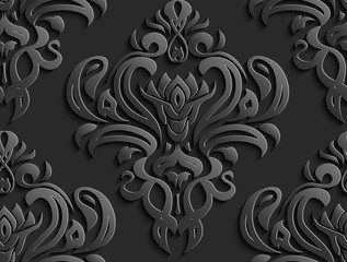 Vector damask seamless pattern background. Elegant luxury texture for wallpapers, backgrounds and page fill. 3D elements with shadows and highlights.