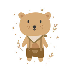 Cute hand drawn print with bear. Cute Bear. Children vector illustration.
