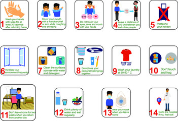 Methods of combating corona. 14 Rules Against CoronaVirus Risk. Vectorel.