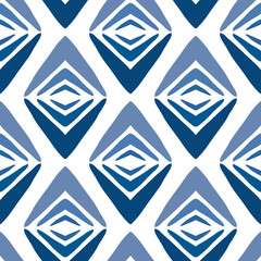 Losanges d& 39 encre bleue isolés sur fond blanc. Motif géométrique sans soudure. Illustration graphique vectorielle dessinée à la main. Texture.