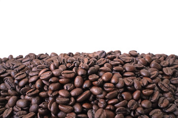 strip of coffee beans on a white background.