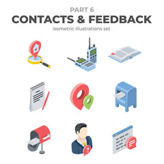 Contacts and Feedback set part six. Vector 3d isometric, color web icon, new flat style. Creative illustration design, isolated graphic idea for infographics.