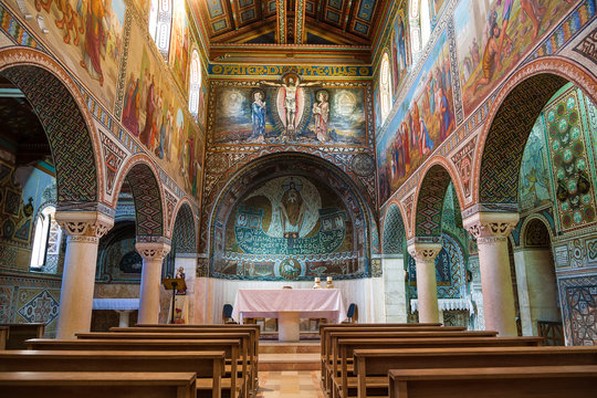 Interior of the Church of St. Stephen in the Catholic monastery of Beit Jamal. Israel
